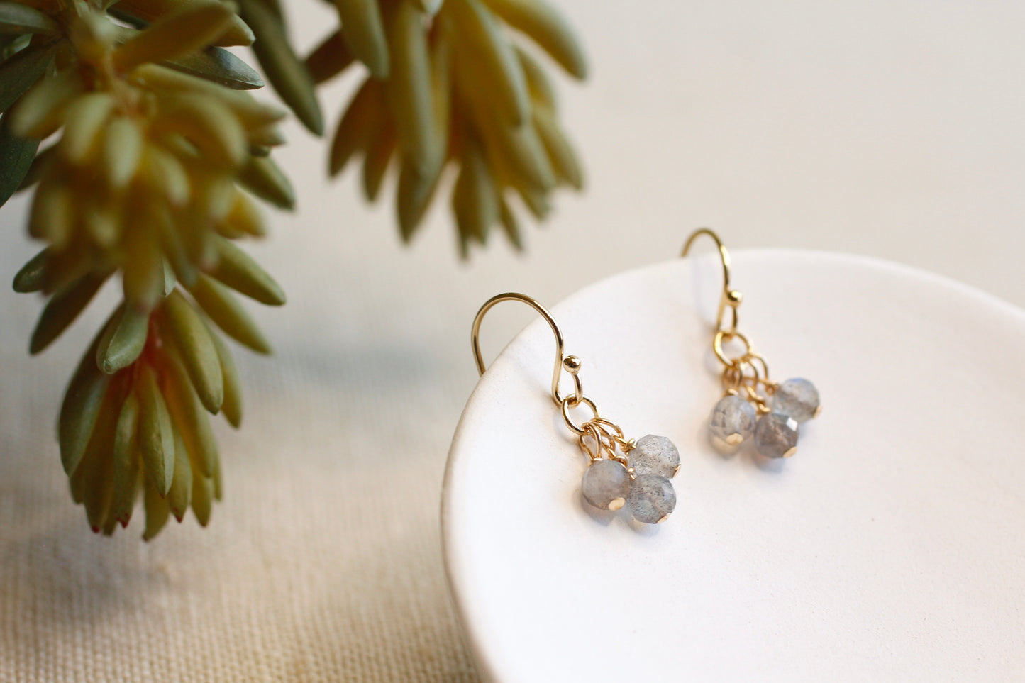 TINY LABRADORITE CLUSTER EARRINGS