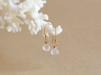 TINY ROSE QUARTZ DROPLET EARRINGS