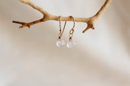 TINY ROSE QUARTZ DROPLET EARRINGS