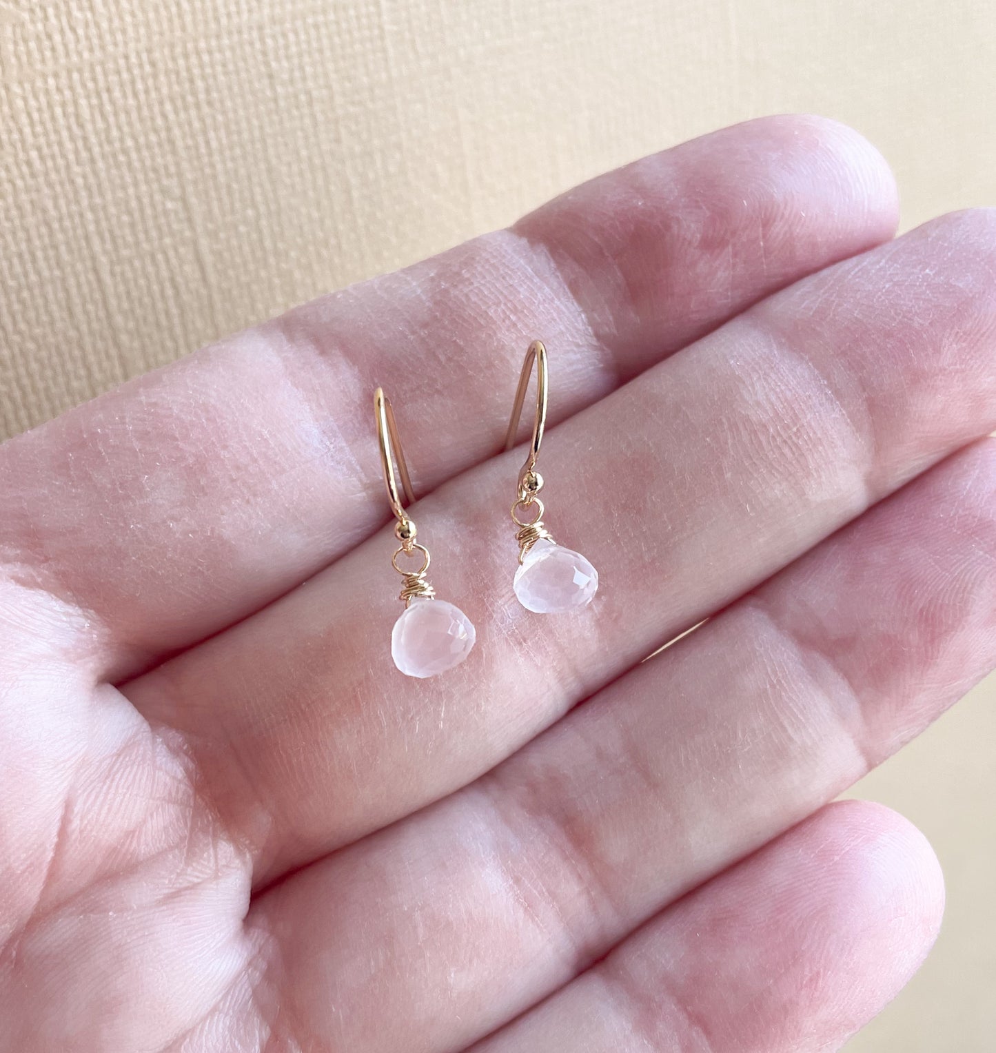 TINY ROSE QUARTZ DROPLET EARRINGS