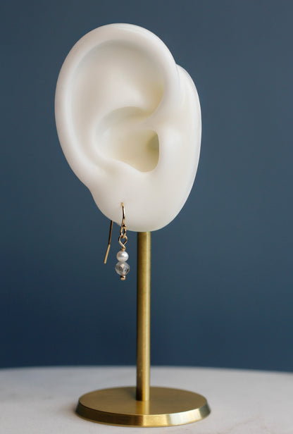 TINY PEARL AND LABRADORITE EARRINGS