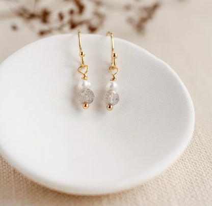 TINY PEARL AND LABRADORITE EARRINGS