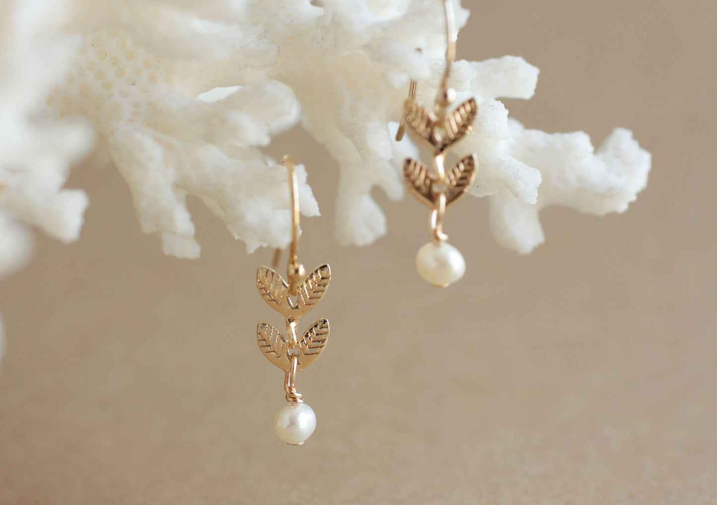 DAINTY LEAF & PEARL DANGLES