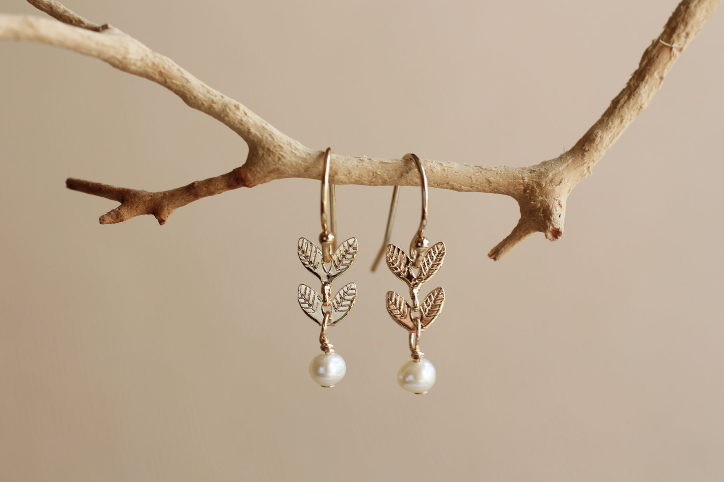 DAINTY LEAF & PEARL DANGLES